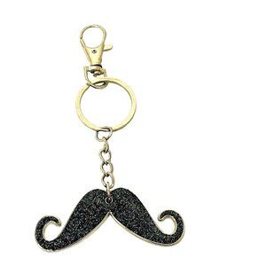 Silver Glitter Mustache Keychain Charm with Fob Clip Flash My Stache 4 1/2"